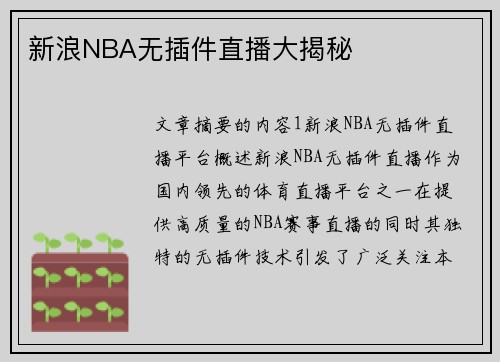 新浪NBA无插件直播大揭秘